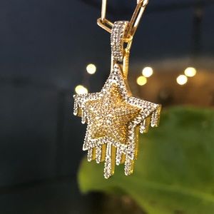 10k yellow gold natural diamond dripping star pendant